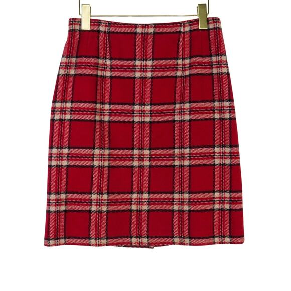 Chadwick's 90s Vintage Red Plaid Wool High Rise Mini Skirt Size 6 Petite - Picture 2 of 8